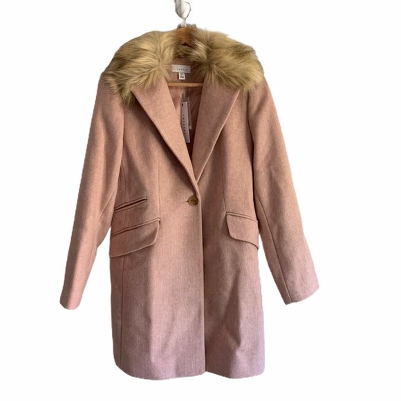 Topshop Monica Faux Fur Collar Coat - Picture 2 of 11